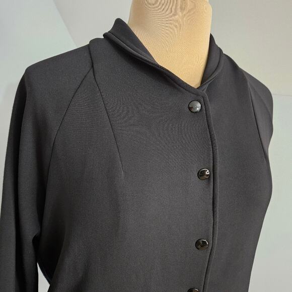 Garbe Luxe Jacket Womens Large Mixed Media Black Blue Snap Front Pockets Stretch - Picture 7 of 14